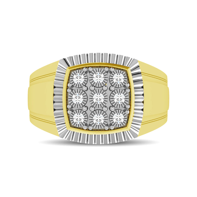 10K Yellow Gold 1/5 Ct.Tw. Diamond Illusion Men&apos;s Fashion Ring