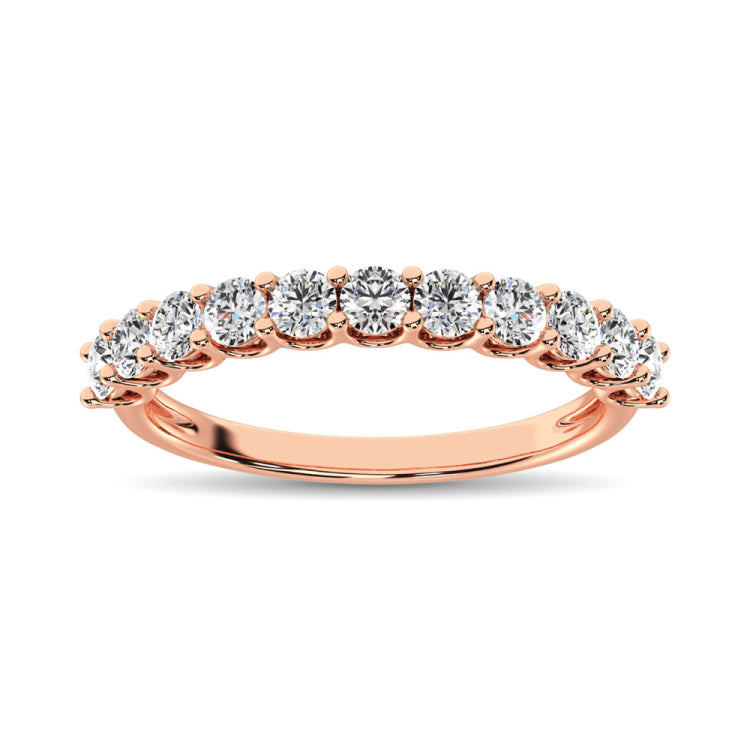 14K Rose Gold Diamond 3/4 Ct.Tw. 9 Stone Anniversary Band