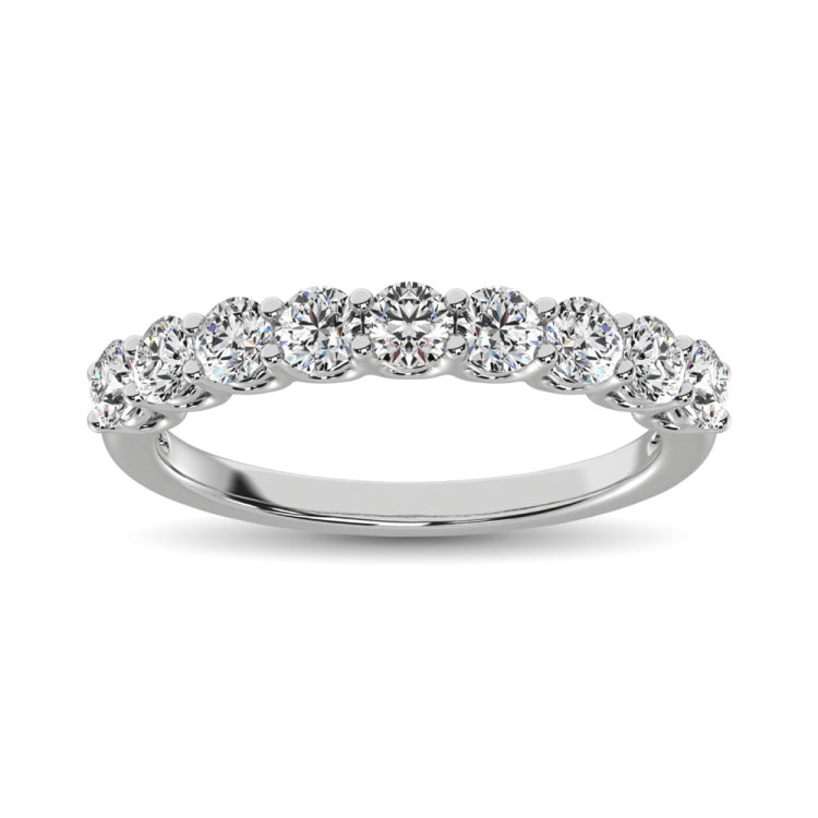 14K White Gold Diamond 1 Ct.Tw. 9 Stone Anniversary Band