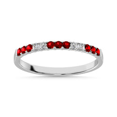 14K White Gold 1/4 ct tw  Alternate 9 Garnet and 4 Diamond Machine Band