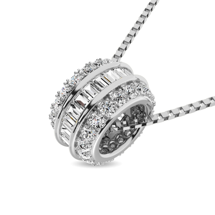 Diamond 1/4 Ct.Tw. Round and Baguette Fashion Pendant in 10K White Gold