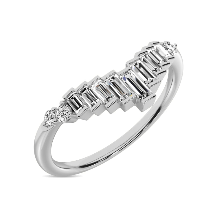 Diamond 1/5 ct tw Round and Baguette Chevron Band  in 10K White Gold