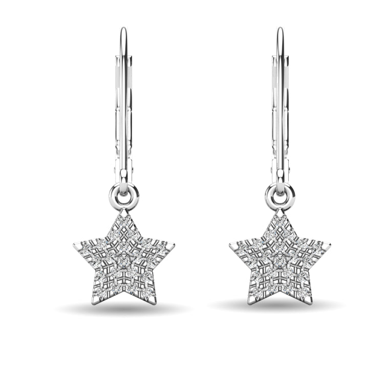Diamond 1/8 ct tw Star Dangle Earrings in 10K White Gold