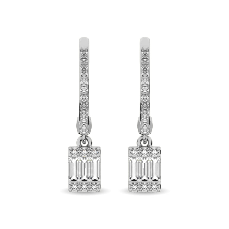 Diamond 1/3 Ct.Tw. Round and Baguette Hoop Earrings in 14K White Gold