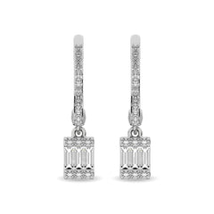 Diamond 1/3 Ct.Tw. Round and Baguette Hoop Earrings in 14K White Gold