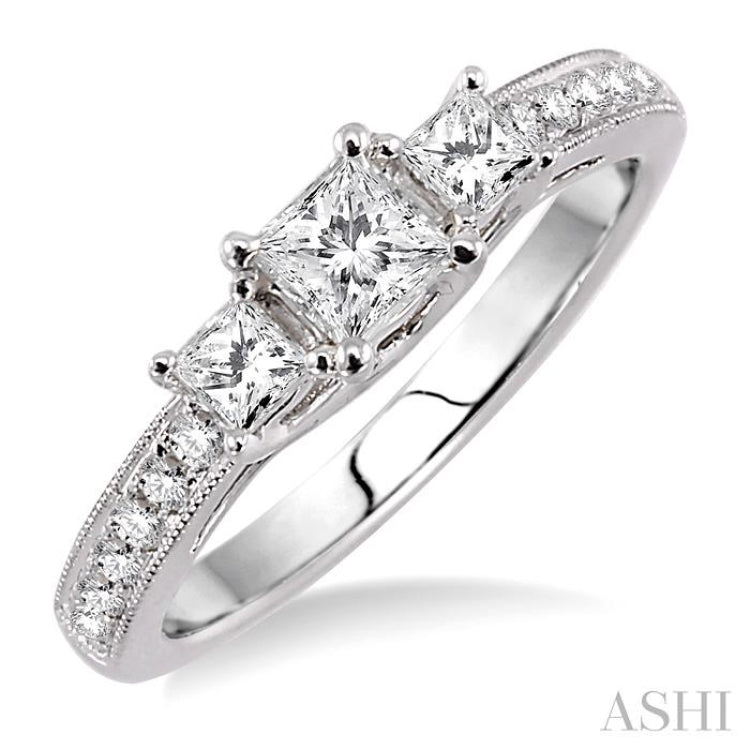 Princess Shape Past Present & Future Diamond Engagement Ring