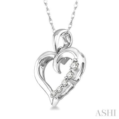 1/10 Ctw Round Cut Diamond Heart Shape Journey Pendant in 10K White Gold with Chain