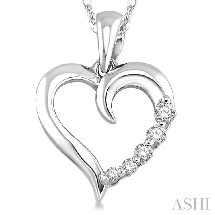 1/10 Ctw Round Cut Diamond Heart Shape Journey Pendant in 10K White Gold with Chain