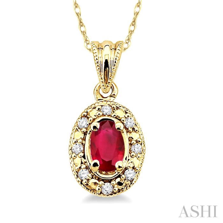 Oval Shape Gemstone & Halo Diamond Pendant