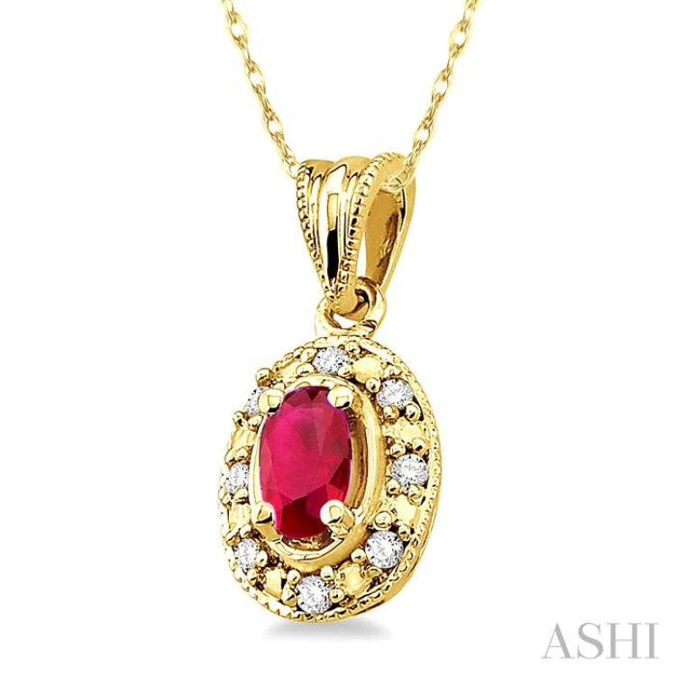 Oval Shape Gemstone & Halo Diamond Pendant