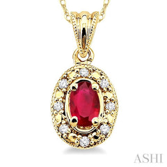 Oval Shape Gemstone & Halo Diamond Pendant