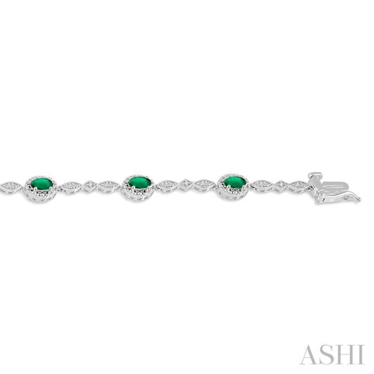 5x3 MM Oval Cut Emerald and 1/20 Ctw Round Cut Diamond Bracelet in 14K White Gold