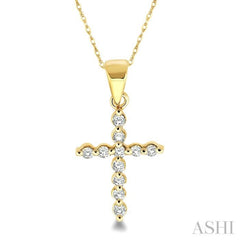 1/10 Ctw Round Cut Diamond Cross Petite Pendant in 14K Yellow Gold with Chain