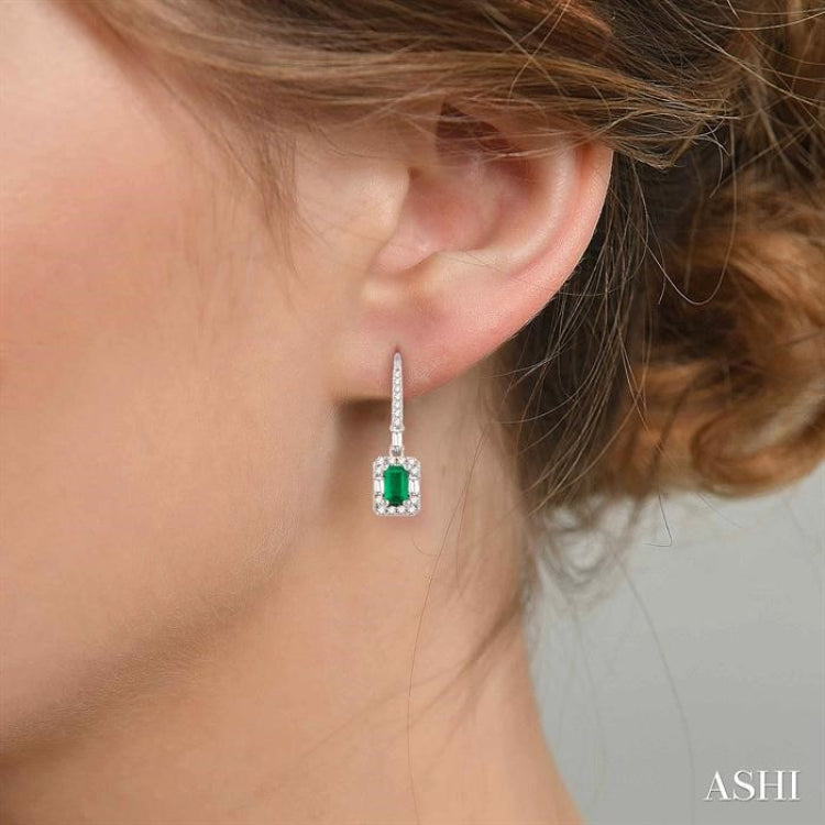 Emerald Shape Gemstone & Halo Diamond Earrings