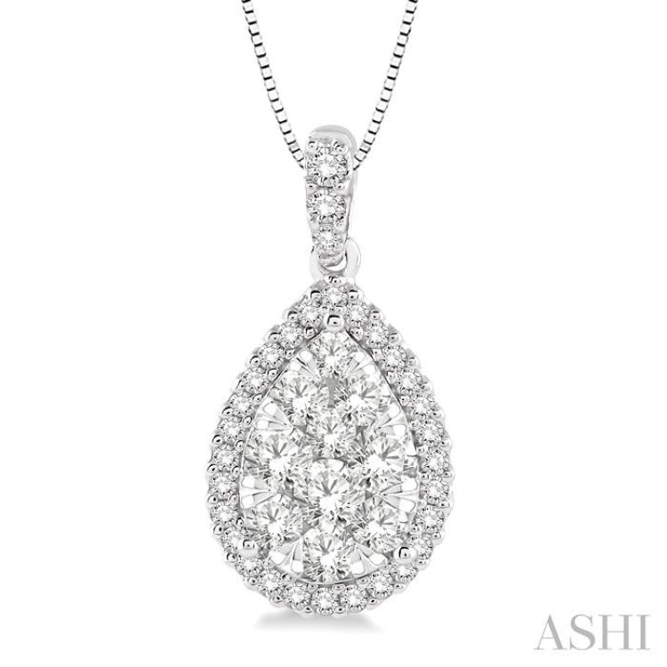 Pear Shape Halo Lovebright Essential Diamond Pendant