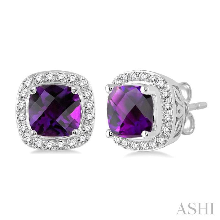 Cushion Shape Gemstone & Halo Diamond Earrings