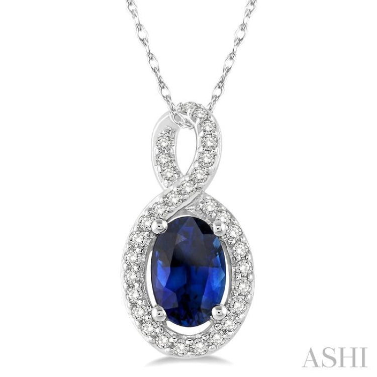 Oval Shape Gemstone & Halo Diamond Pendant