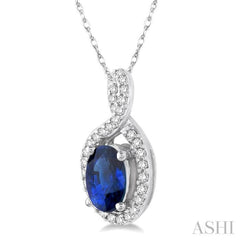 Oval Shape Gemstone & Halo Diamond Pendant