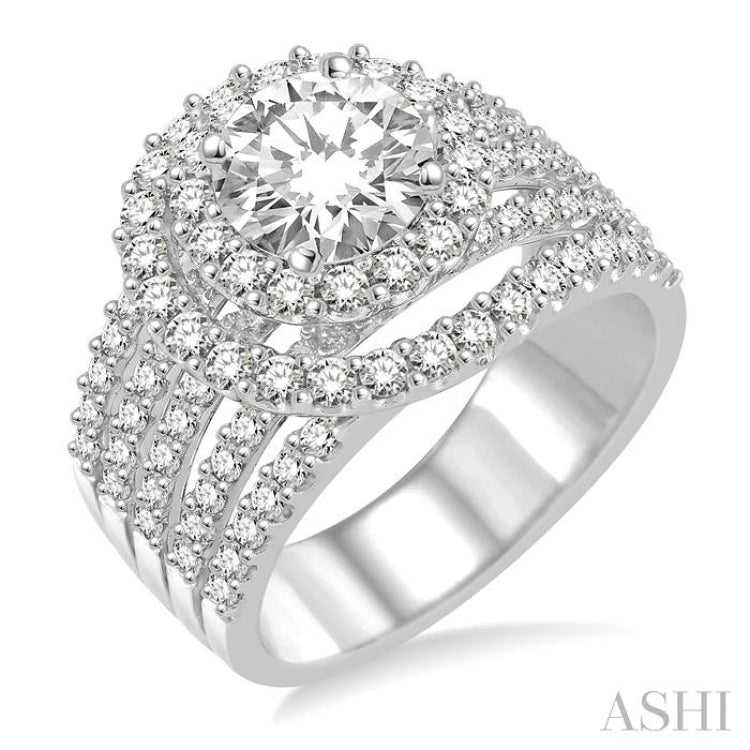 Round Shape Semi-Mount Halo Diamond Engagement Ring