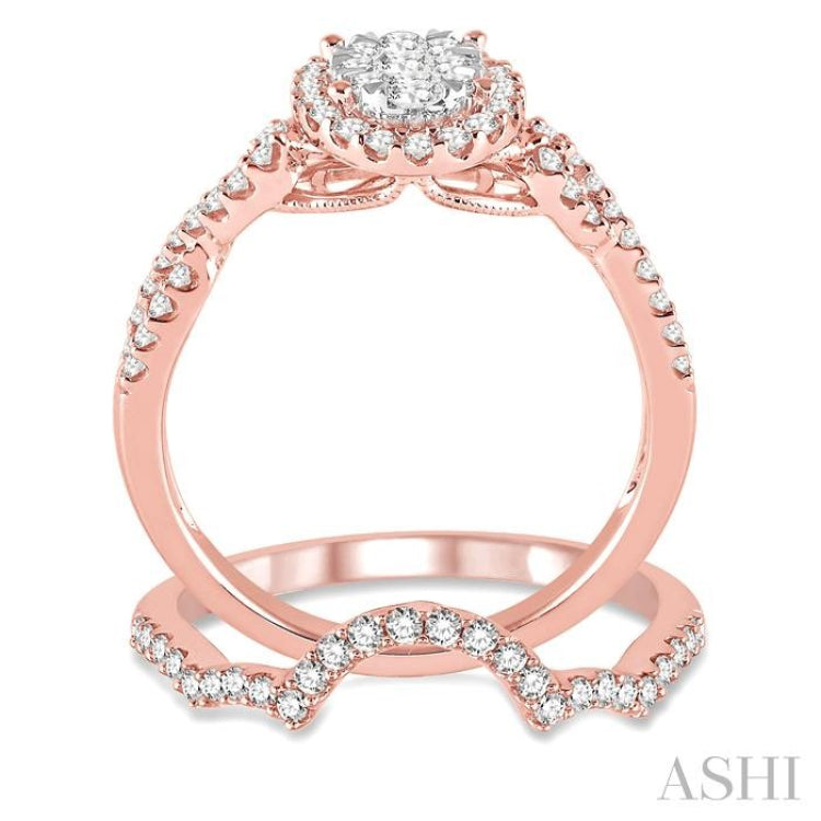 Oval Shape Halo Lovebright Diamond Wedding Set