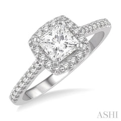 Princess Shape Semi-Mount Halo Diamond Engagement Ring