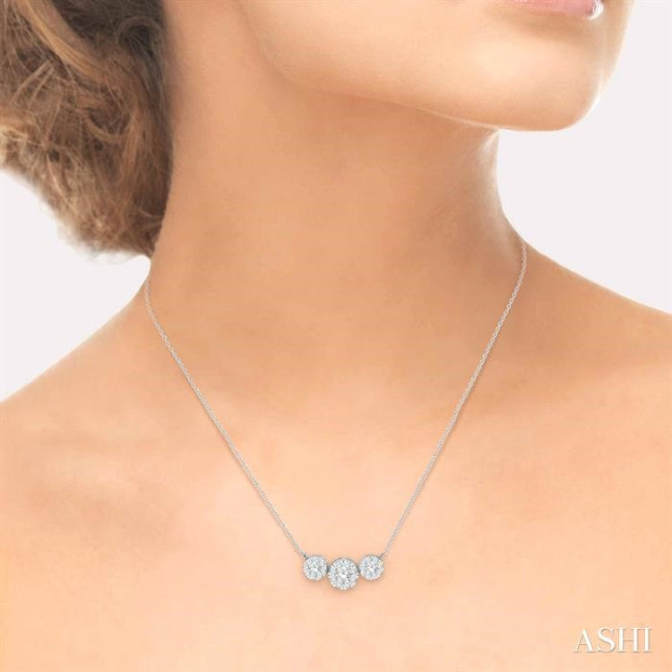 3/4 Ctw 3-Stone Lovebright Round Cut Diamond Necklace in 14K White Gold