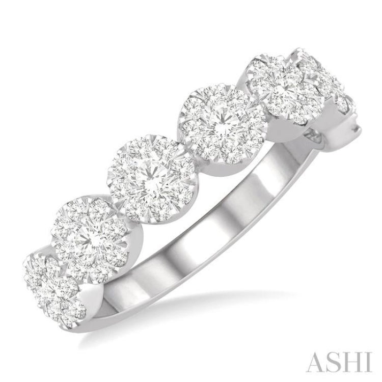 1 Ctw Jointed Circular Mount Lovebright Diamond Cluster Band in 14K White Gold