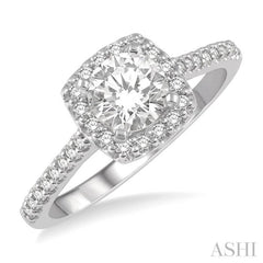 Round Shape Semi-Mount Halo Diamond Engagement Ring