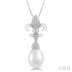 Fleur De Lis Pearl & Diamond Pendant