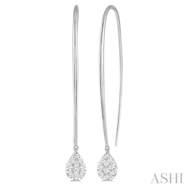 1/3 Ctw Pear Shape Dangler Lovebright Round Cut Diamond Earring in 14K White Gold