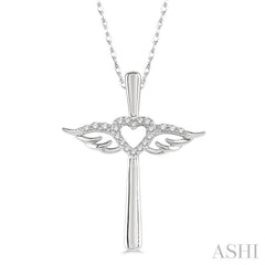 Angel Wings Heart Shape & Cross Diamond Pendant