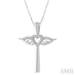 Angel Wings Heart Shape & Cross Diamond Pendant