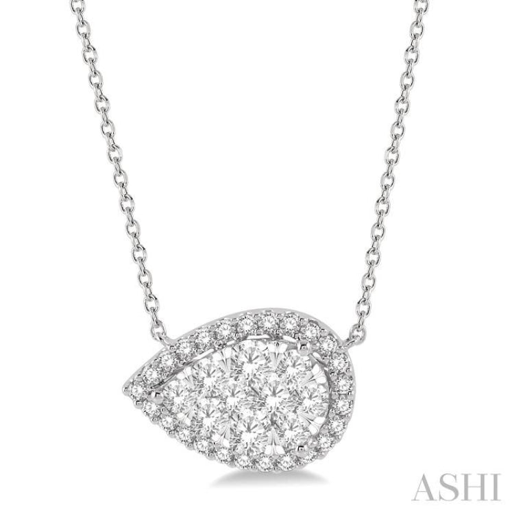 Pear Shape East-West Halo Lovebright Essential Diamond Necklace