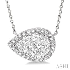 Pear Shape East-West Halo Lovebright Essential Diamond Necklace