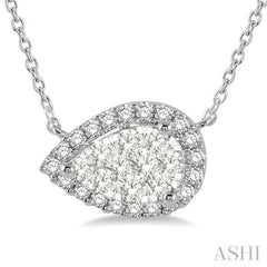 1/3 Ctw Pear Shape Round Cut Diamond Lovebright Pendant With Chain in 14K White Gold