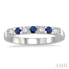 2.3 MM Sapphire and 1/5 Ctw Round Cut Diamond Precious Wedding Band in 14K White Gold