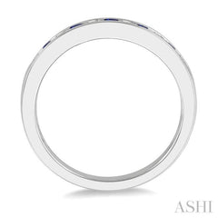 2 MM Sapphire and 1/5 Ctw Round Cut Diamond Precious Wedding Band in 14K White Gold