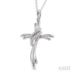 1/20 Ctw Round Cut Diamond Cross Pendant in Sterling Silver with Chain