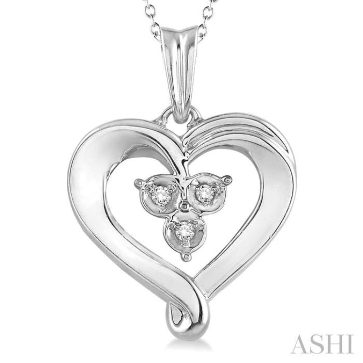 1/50 Ctw Round Cut Diamond Heart Pendant in Sterling Silver with Chain