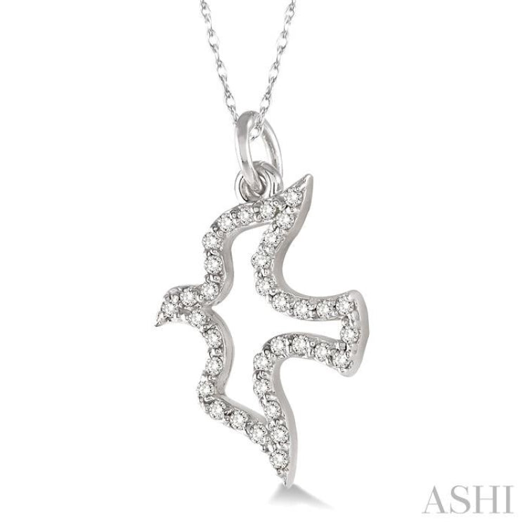 1/6 Ctw Single Cut Diamond Dove Petite Pendant in 14K White Gold with Chain