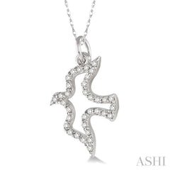 1/6 Ctw Single Cut Diamond Dove Petite Pendant in 14K White Gold with Chain