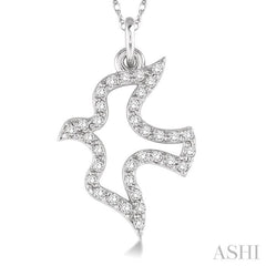 1/6 Ctw Round Cut Diamond Dove Petite Pendant in 14K White Gold with Chain