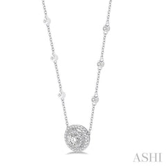 Round Shape Double Halo Diamond Station Pendant