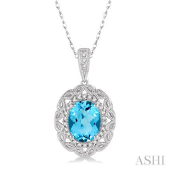 Oval Shape Gemstone & Halo Diamond Pendant