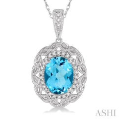 Oval Shape Gemstone & Halo Diamond Pendant