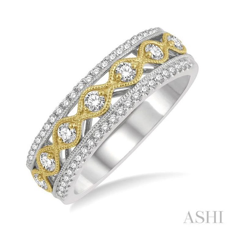 3/8 Ctw Lattice Two Tone Round Cut Diamond Fashion Band in 14K White and Yellow Gold