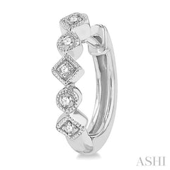 1/10 Ctw Circular & Rhombus Mount Round Cut Diamond Huggie Petite Earrings in 10K White Gold