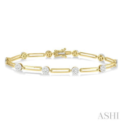 1 1/5 Ctw Lovebright Round Cut Diamond Paperclip Link Bracelet in 14K Yellow and White Gold