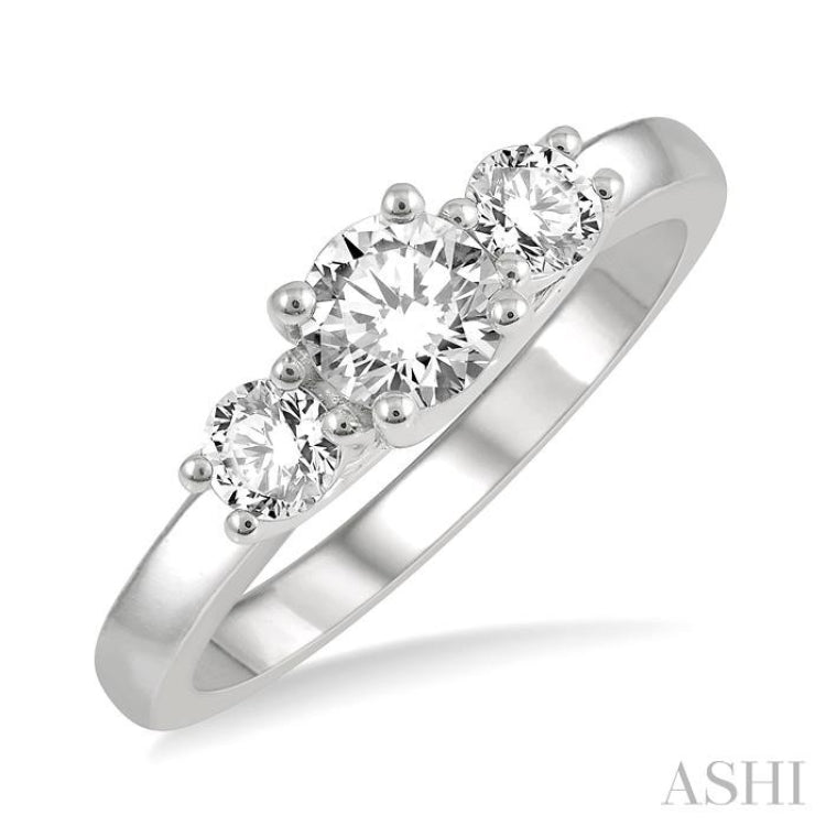 Round Shape Past Present & Future Diamond Engagement Ring