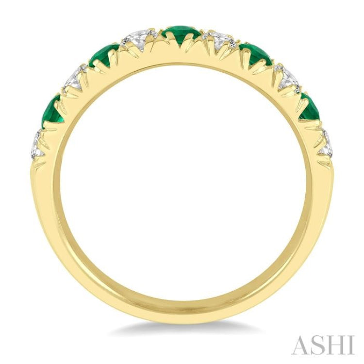 2.6 MM Emerald and 3/8 ctw Round Cut Diamond Precious Wedding Band in 14K Yellow Gold